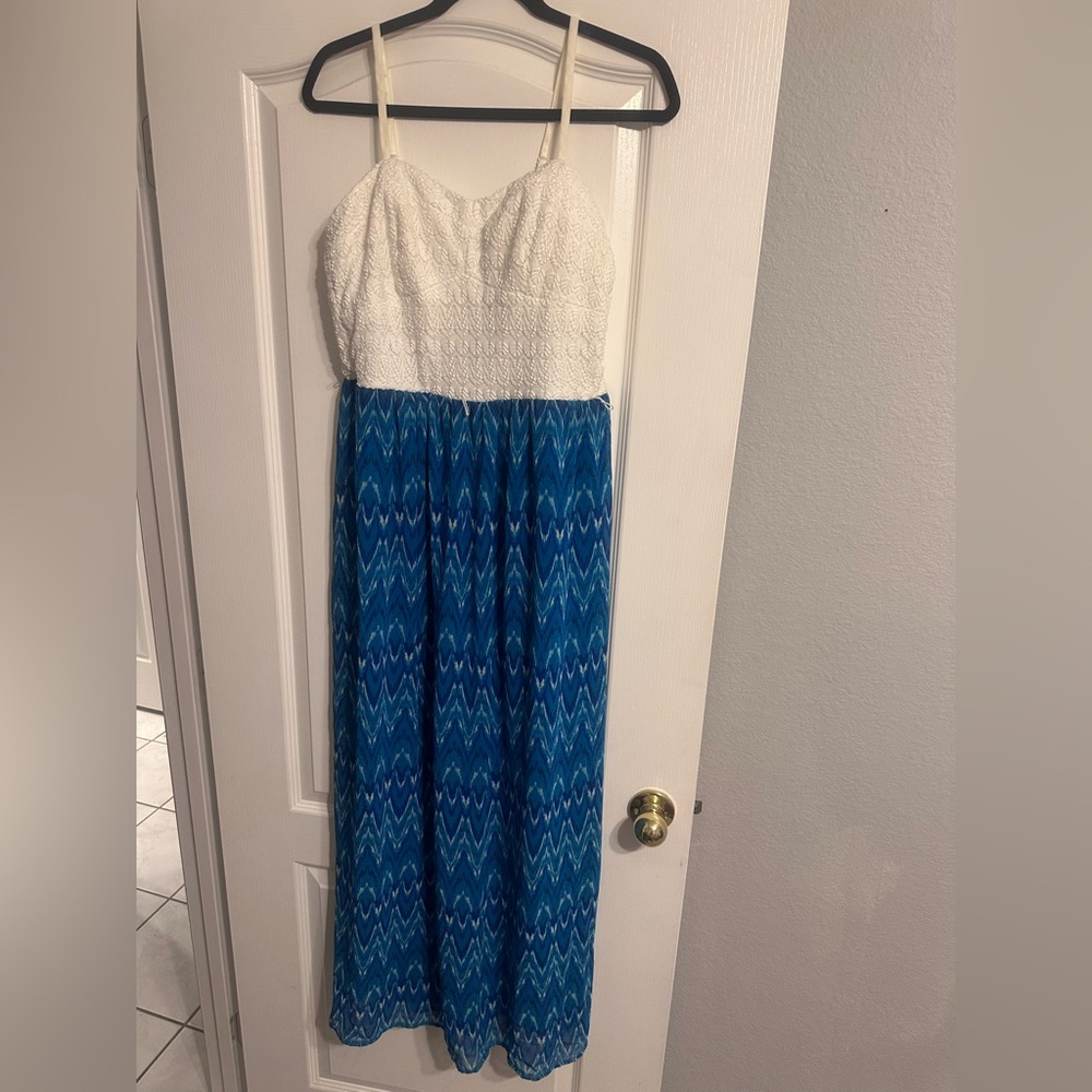 Lily Rose White Lace Top Blue Maxi Dress Size XL